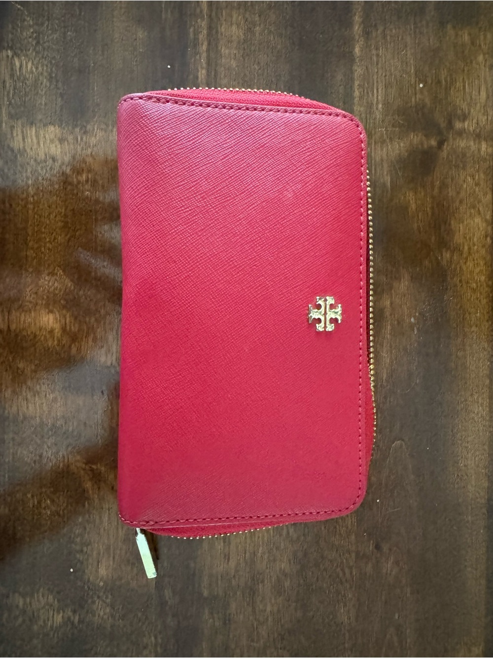 Tory Burch Pink Zip-Around Card Wallet with Gold Logo